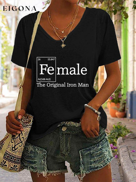Women's FEMALE THE ORIGINAL IRON MAN Print V Neck T-shirt roe