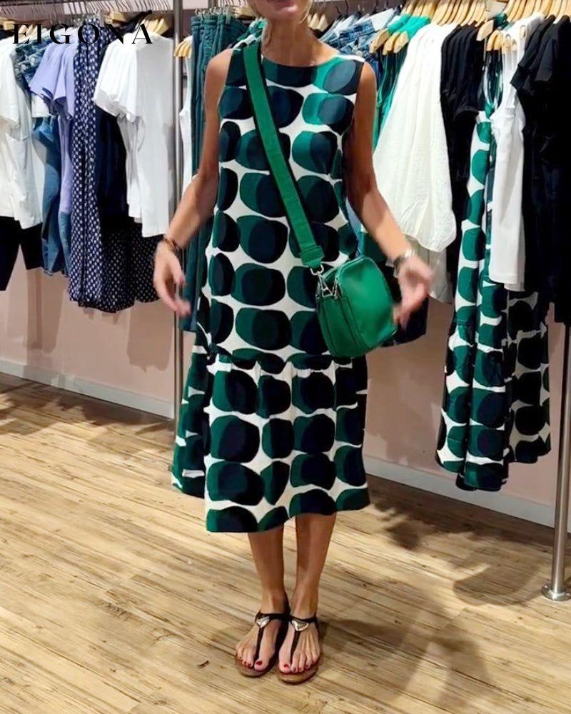 Round Neck Sleeveless Printed Dress casual dresses spring summer