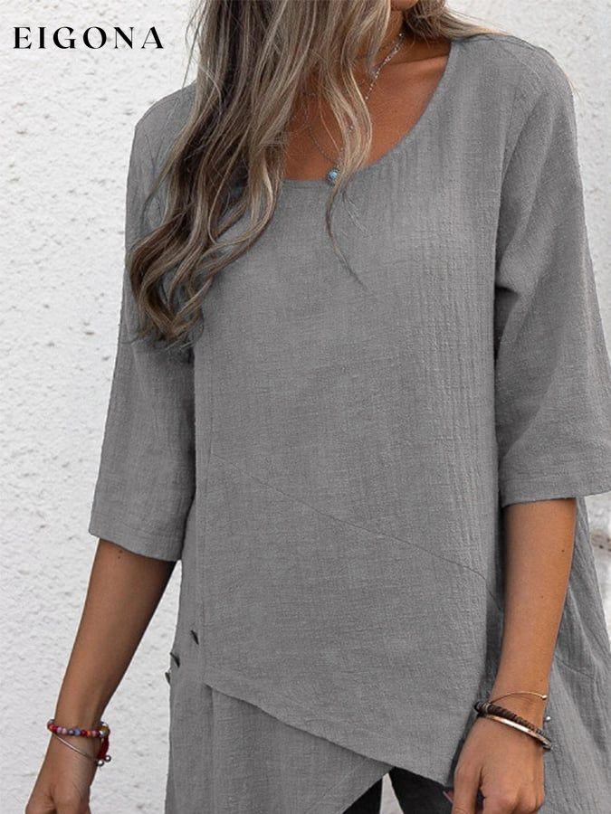 Solid Color Mid-Sleeve Irregular Top