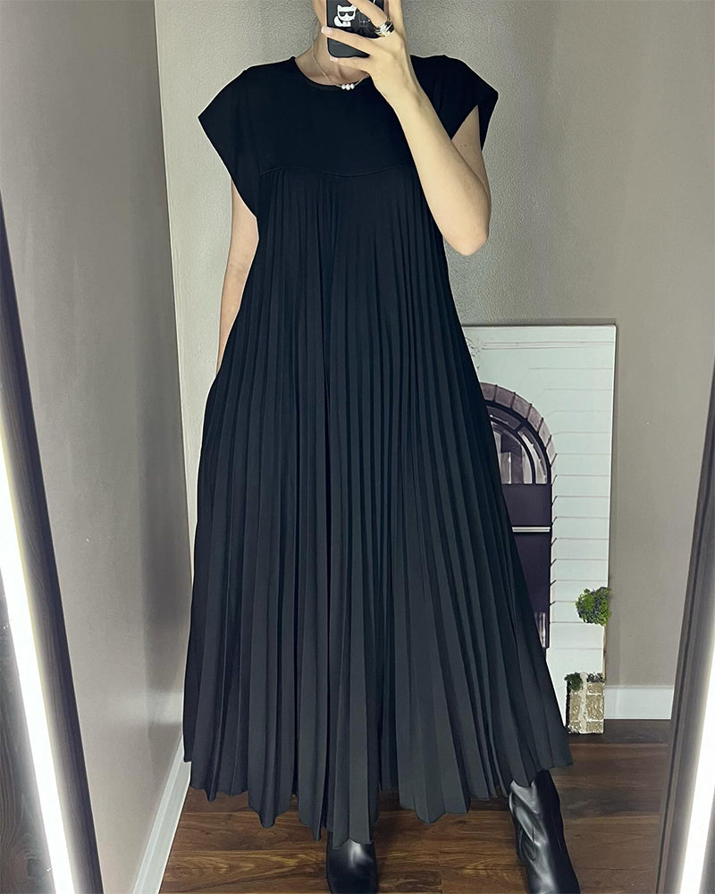 Sleeveless pleated simple solid color dress Black 2023 f/w 23BF casual dresses spring summer
