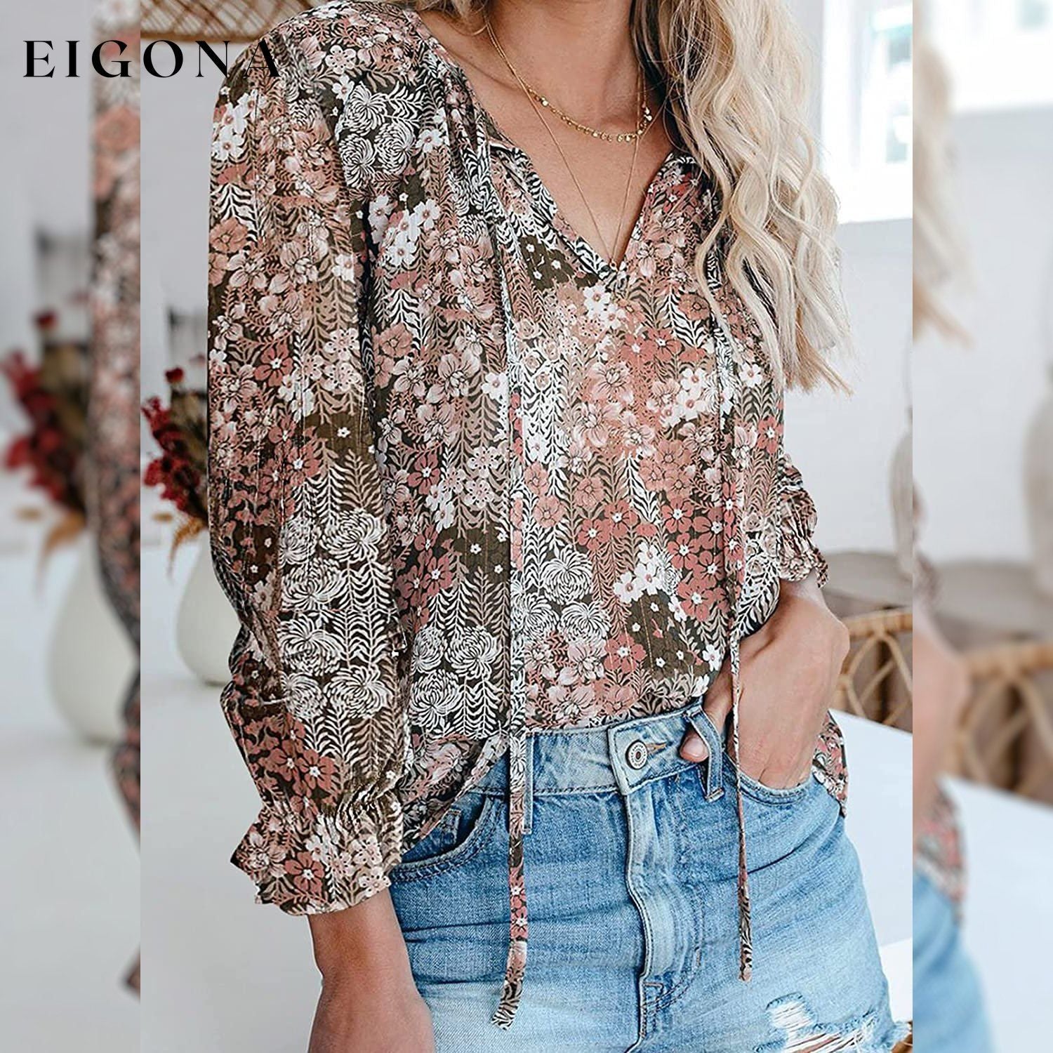 Dokotoo Women's Casual Boho Floral Printed V-Neck Top __stock:500 clothes refund_fee:800 tops