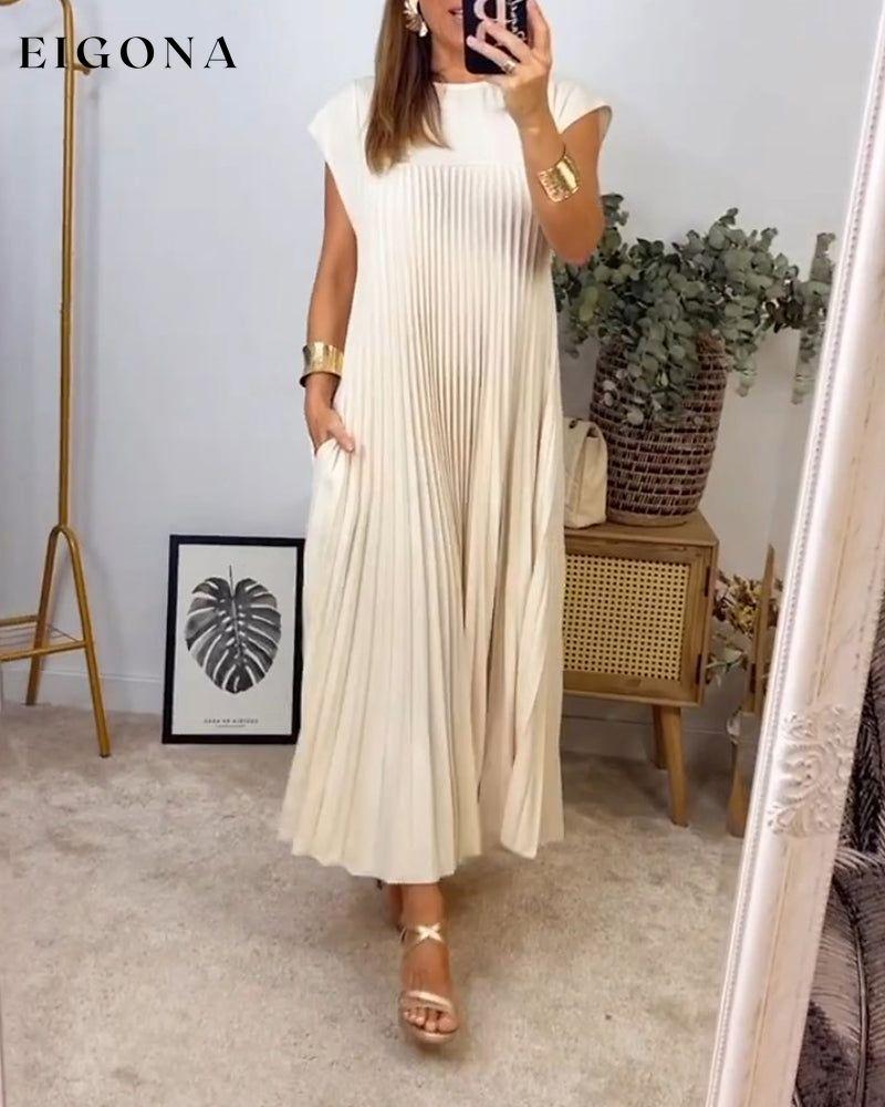 Sleeveless pleated simple solid color dress Beige S 2023 f/w 23BF casual dresses spring summer