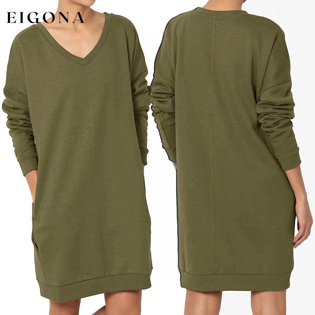 Haute Edition Women's Oversized Pullover Sweatshirt Dress Olive Green __stock:500 casual dresses clothes dresses refund_fee:1200