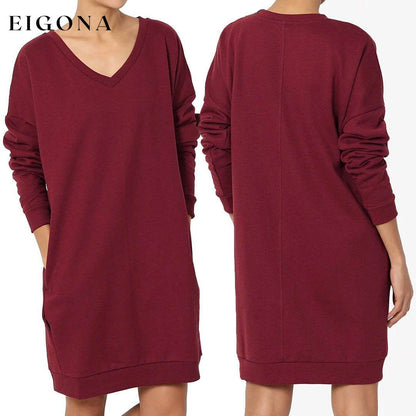 Haute Edition Women's Oversized Pullover Sweatshirt Dress Wine Red __stock:500 casual dresses clothes dresses refund_fee:1200