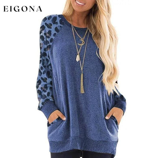 Haute Edition Women's Ultra Soft Long Sleeve Pullover Sweatshirt Leopard Design Blue __label1:BOGO FREE __stock:50 Clearance clothes refund_fee:1200 tops
