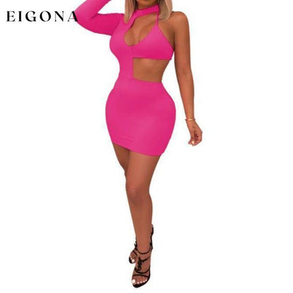 One Shoulder Cut Out Waist Open Back Midi Bodycon Dress Pink __stock:500 casual dresses clothes dresses refund_fee:1200