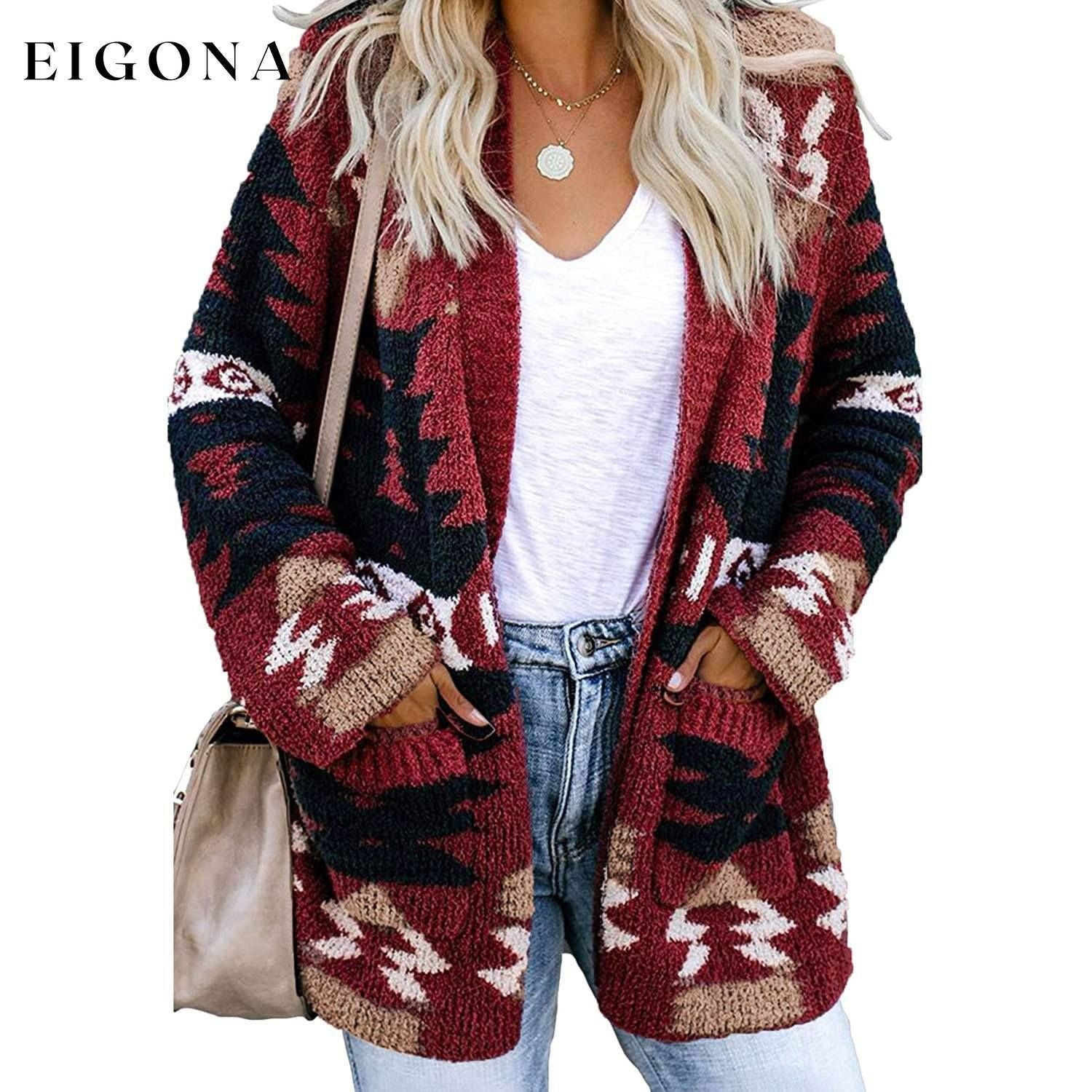 Sidefeel Women Open Front Cardigan Sweater Button Down Knit Sweater Coat Red __stock:50 Jackets & Coats refund_fee:1200