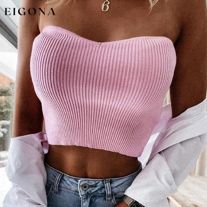 Solid Color Off Shoulder Sleeveless Cropped Top Pink __stock:500 clothes refund_fee:800 tops