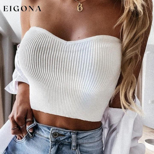 Solid Color Off Shoulder Sleeveless Cropped Top White __stock:500 clothes refund_fee:800 tops