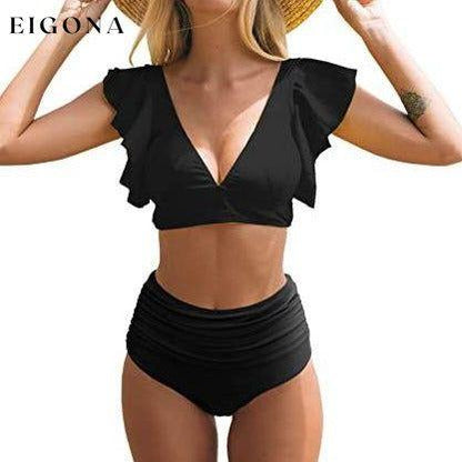 Sporlike Women Ruffle High Waist Swimsuit Black __stock:500 lingerie Low stock refund_fee:800 show-color-swatches