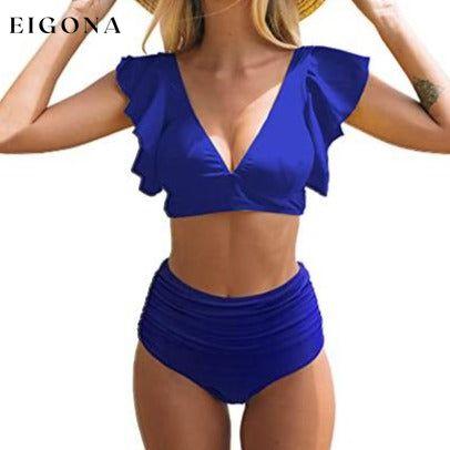 Sporlike Women Ruffle High Waist Swimsuit Blue __stock:500 lingerie Low stock refund_fee:800 show-color-swatches