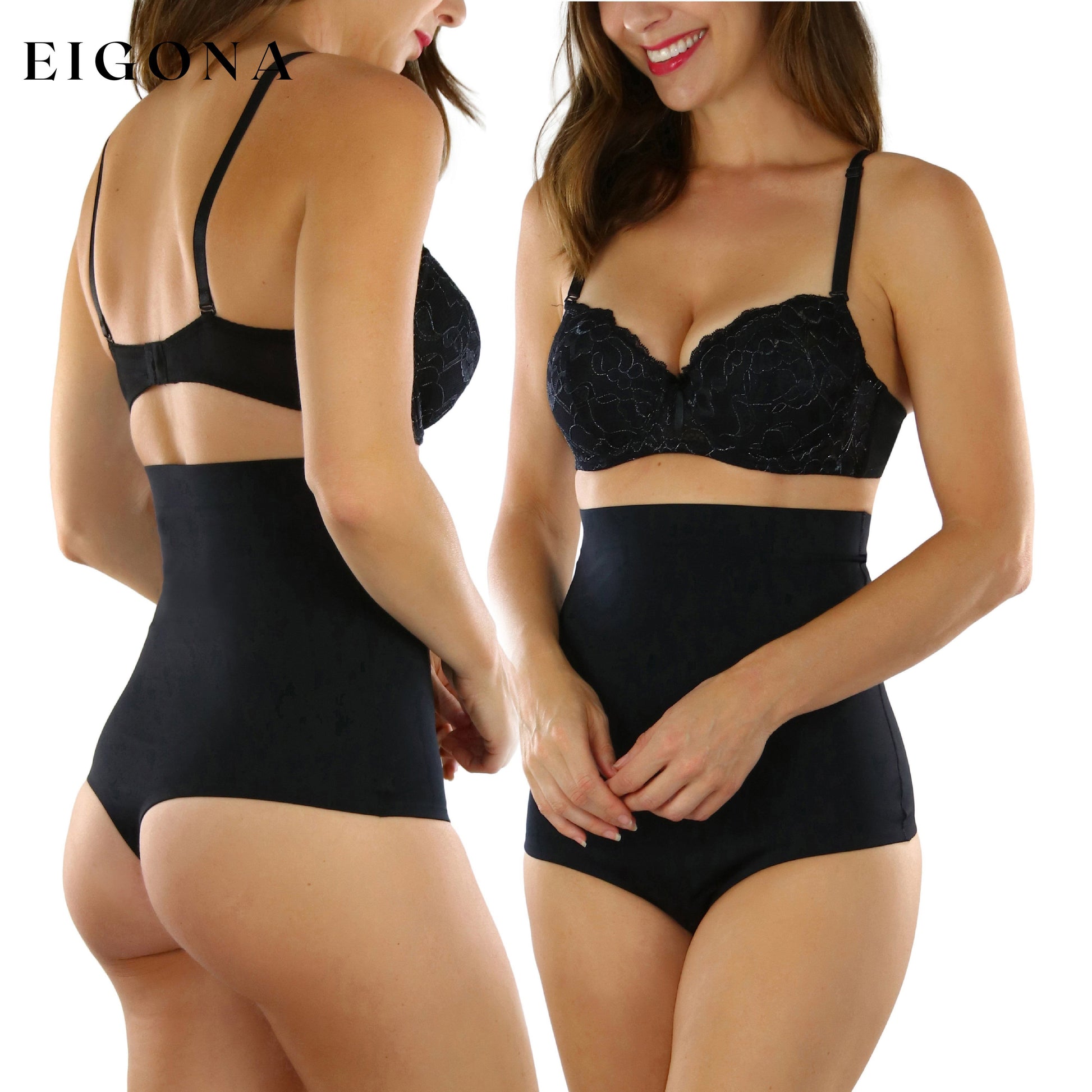 Women's High Waisted Smooth and Silky Torso Control Thong Shapewear Black __stock:250 lingerie refund_fee:800