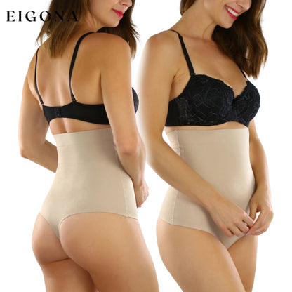 Women's High Waisted Smooth and Silky Torso Control Thong Shapewear Nude __stock:250 lingerie refund_fee:800