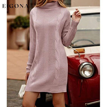 Turtleneck Pullover Sweaters Casual Long Sleeve Plain Winter Knit Sweater Dress __stock:50 casual dresses clothes dresses refund_fee:1200