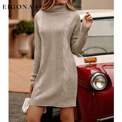 Turtleneck Pullover Sweaters Casual Long Sleeve Plain Winter Knit Sweater Dress __stock:50 casual dresses clothes dresses refund_fee:1200