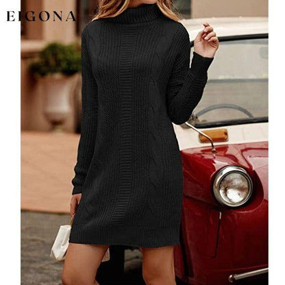 Turtleneck Pullover Sweaters Casual Long Sleeve Plain Winter Knit Sweater Dress __stock:50 casual dresses clothes dresses refund_fee:1200