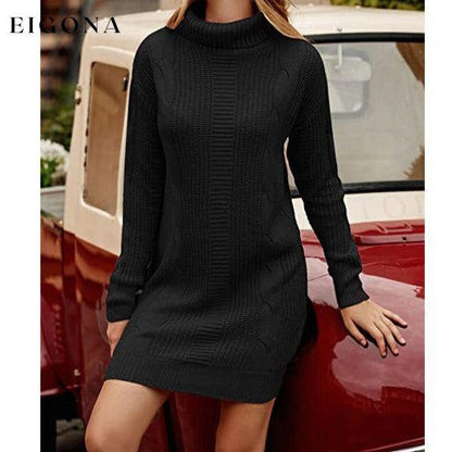 Turtleneck Pullover Sweaters Casual Long Sleeve Plain Winter Knit Sweater Dress __stock:50 casual dresses clothes dresses refund_fee:1200