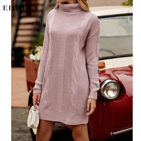 Turtleneck Pullover Sweaters Casual Long Sleeve Plain Winter Knit Sweater Dress __stock:50 casual dresses clothes dresses refund_fee:1200