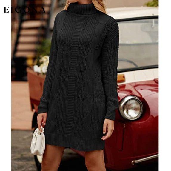 Turtleneck Pullover Sweaters Casual Long Sleeve Plain Winter Knit Sweater Dress __stock:50 casual dresses clothes dresses refund_fee:1200