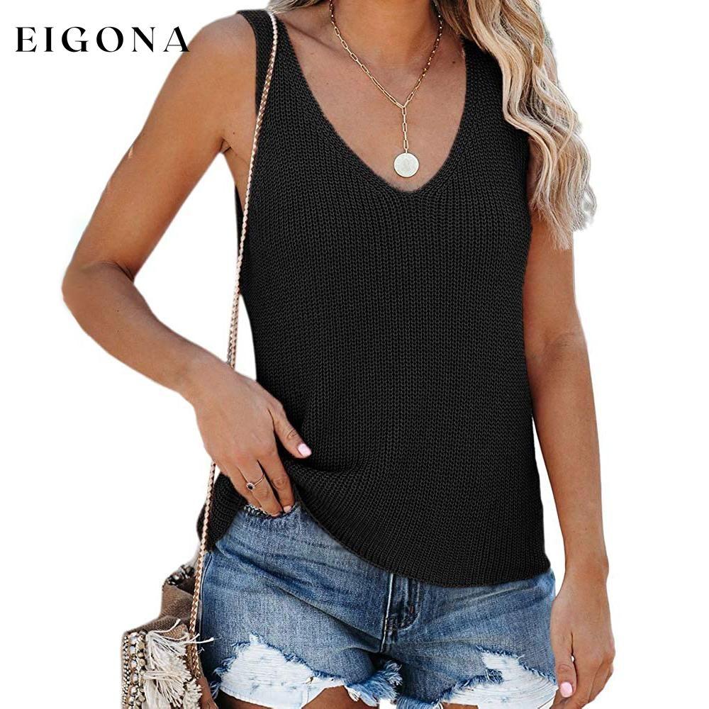 Tutorutor Women's Sleeveless V Neck Sweater Black __stock:500 clothes refund_fee:1200 tops