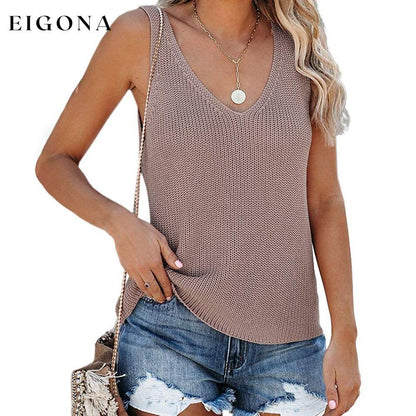 Tutorutor Women's Sleeveless V Neck Sweater Khaki __stock:500 clothes refund_fee:1200 tops