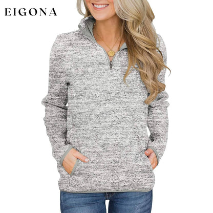 Women Casual Long Sleeve Stand Collar with Pockets Gray __stock:100 clothes refund_fee:1200 tops