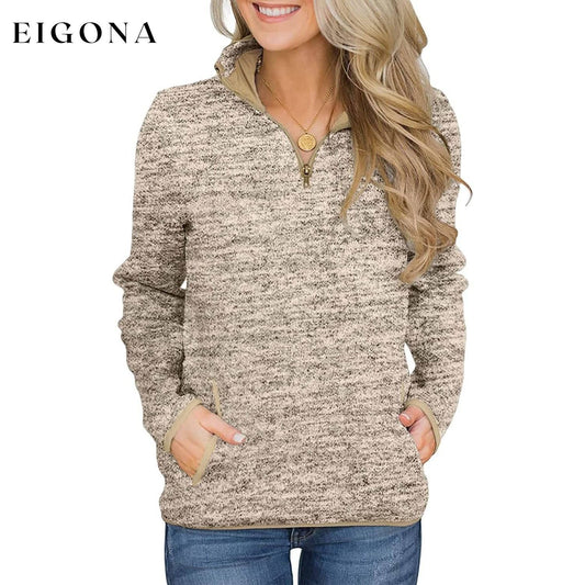Women Casual Long Sleeve Stand Collar with Pockets Khaki __stock:100 clothes refund_fee:1200 tops