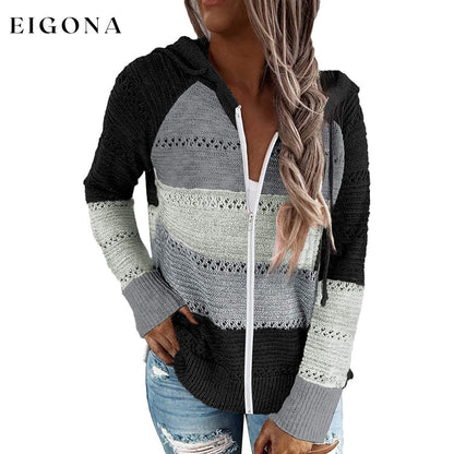 Women Casual Long Sleeve Zip Up Hooded Sweatshirt Hoodies Black __stock:200 Jackets & Coats refund_fee:1200