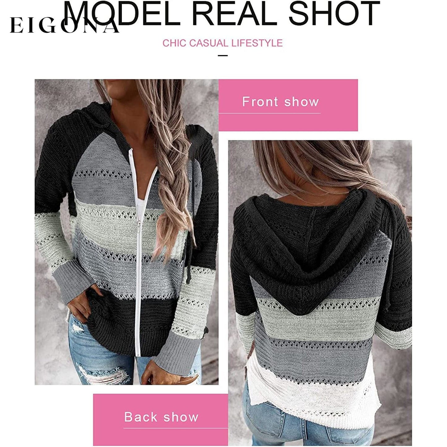 Women Casual Long Sleeve Zip Up Hooded Sweatshirt Hoodies __stock:200 Jackets & Coats refund_fee:1200