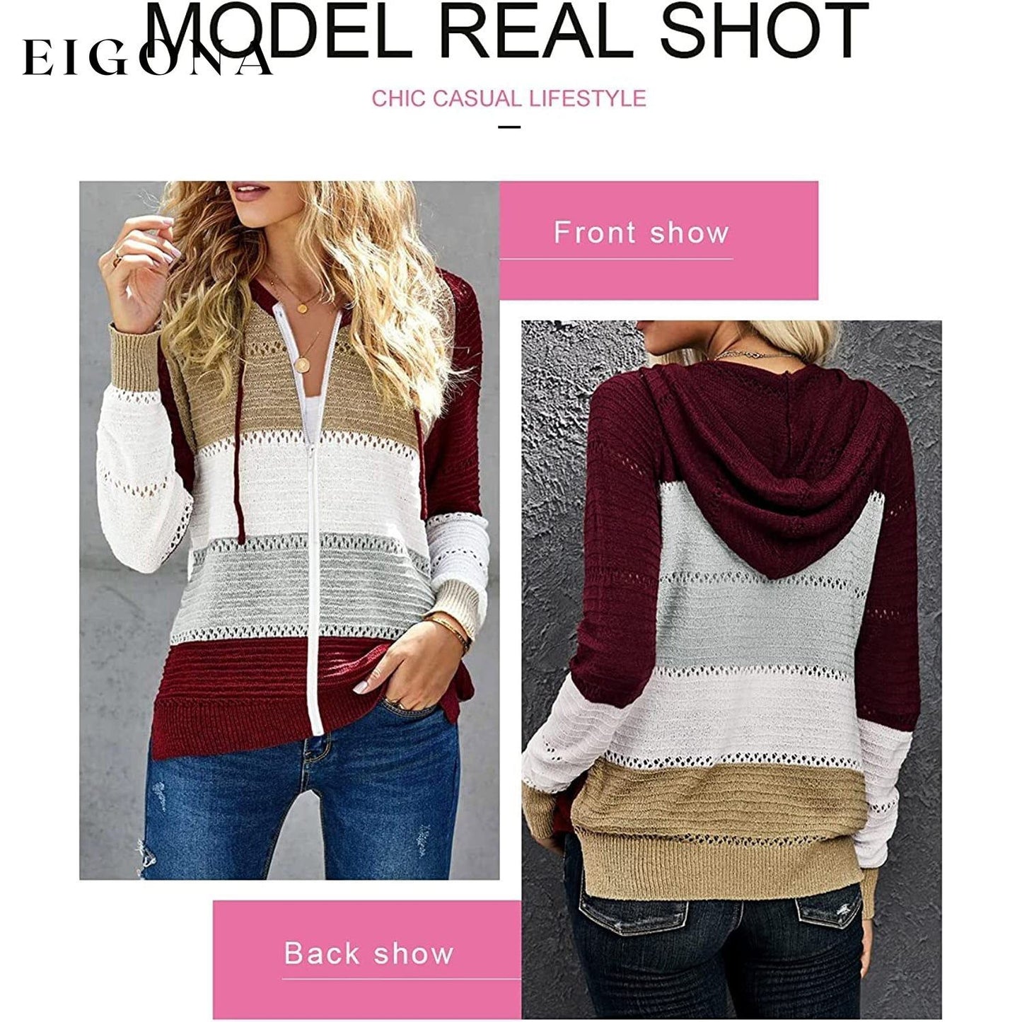 Women Casual Long Sleeve Zip Up Hooded Sweatshirt Hoodies __stock:200 Jackets & Coats refund_fee:1200