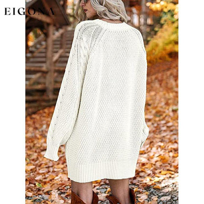 Women Crewneck Long Sleeve Oversized Cable Knit Chunky Pullover Short Sweater Dresses __stock:50 casual dresses clothes dresses refund_fee:1200