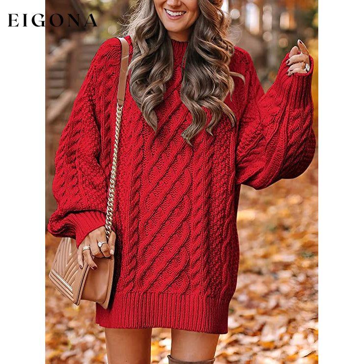 Women Crewneck Long Sleeve Oversized Cable Knit Chunky Pullover Short Sweater Dresses __stock:50 casual dresses clothes dresses refund_fee:1200