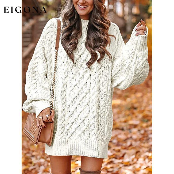 Women Crewneck Long Sleeve Oversized Cable Knit Chunky Pullover Short Sweater Dresses __stock:50 casual dresses clothes dresses refund_fee:1200