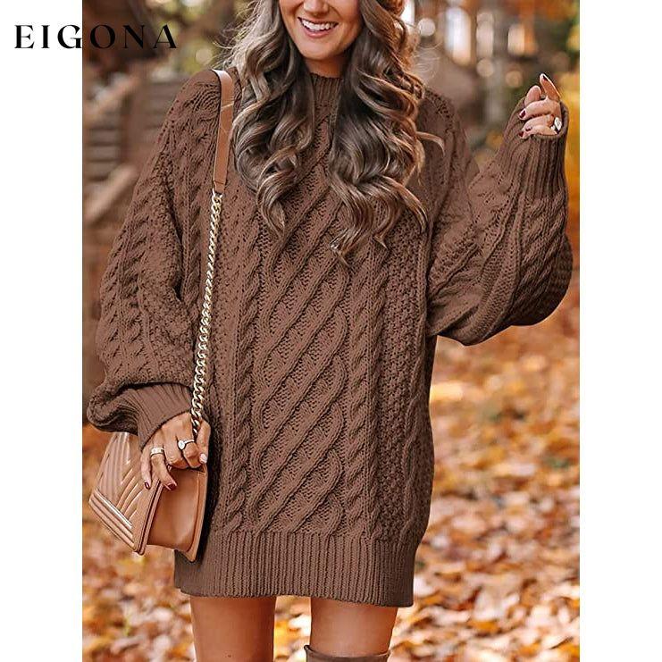 Women Crewneck Long Sleeve Oversized Cable Knit Chunky Pullover Short Sweater Dresses __stock:50 casual dresses clothes dresses refund_fee:1200