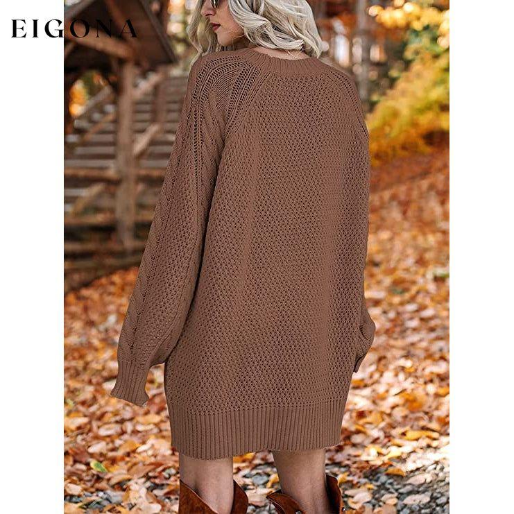 Women Crewneck Long Sleeve Oversized Cable Knit Chunky Pullover Short Sweater Dresses __stock:50 casual dresses clothes dresses refund_fee:1200