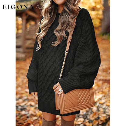 Women Crewneck Long Sleeve Oversized Cable Knit Chunky Pullover Short Sweater Dresses __stock:50 casual dresses clothes dresses refund_fee:1200