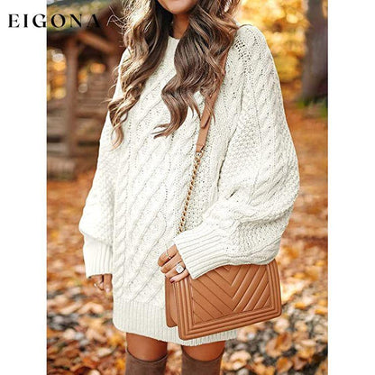 Women Crewneck Long Sleeve Oversized Cable Knit Chunky Pullover Short Sweater Dresses __stock:50 casual dresses clothes dresses refund_fee:1200