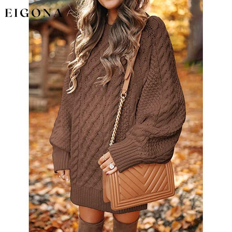 Women Crewneck Long Sleeve Oversized Cable Knit Chunky Pullover Short Sweater Dresses __stock:50 casual dresses clothes dresses refund_fee:1200