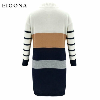 Women Knit Cowl Turtleneck Stripe Sweater Dress Long Sleeve Pullover Mini Dress __stock:500 casual dresses clothes dresses refund_fee:1200