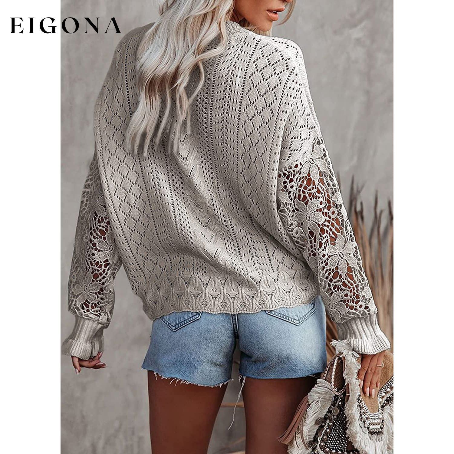 Women Lace Crew Neck Sweater clothes refund_fee:1200 tops