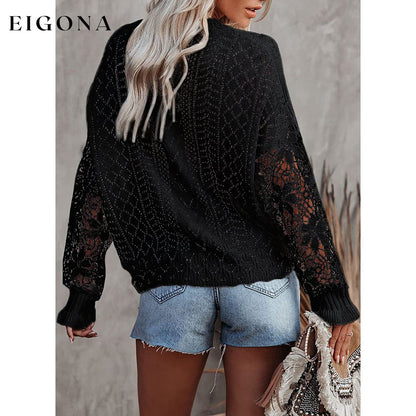 Women Lace Crew Neck Sweater clothes refund_fee:1200 tops