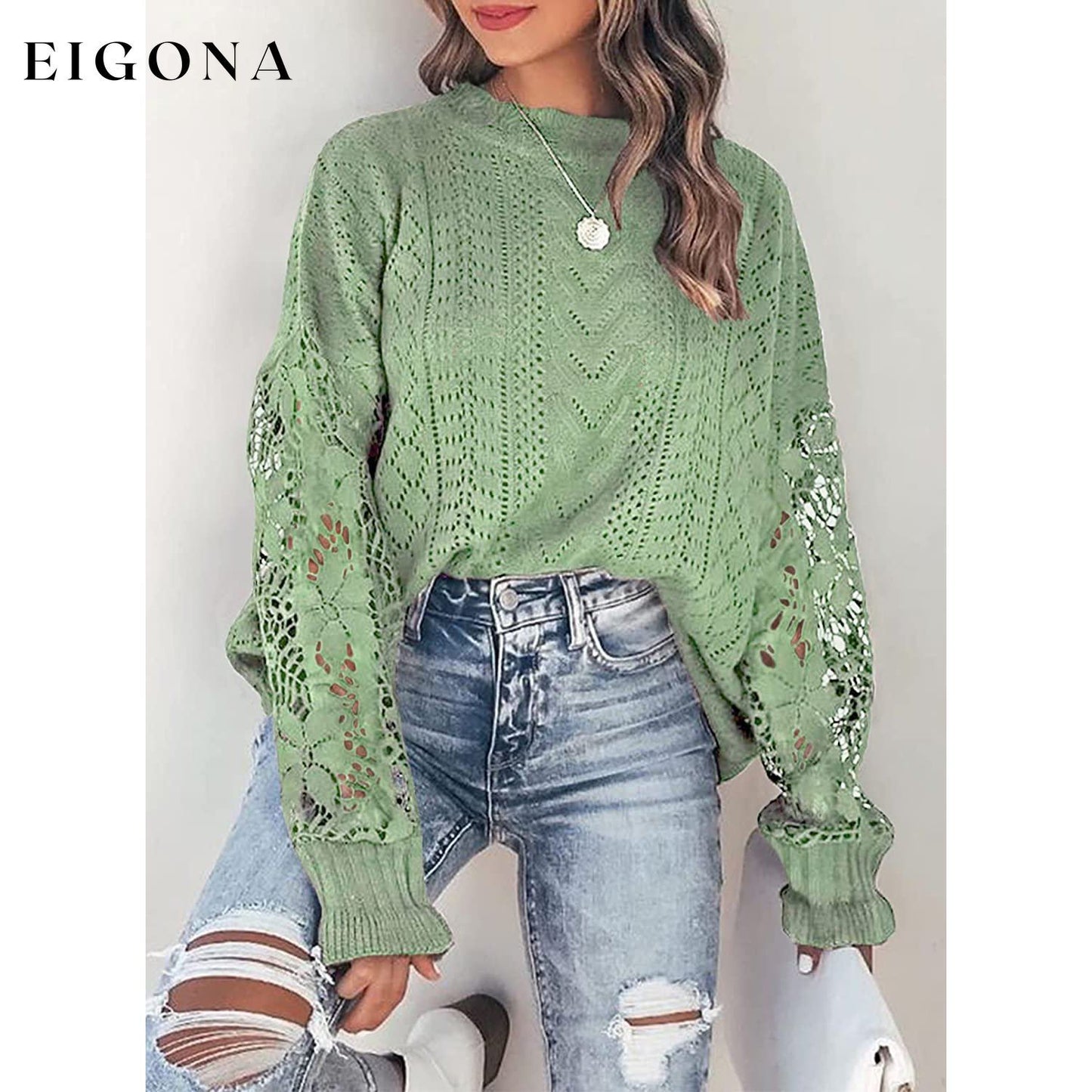 Women Lace Crew Neck Sweater clothes refund_fee:1200 tops