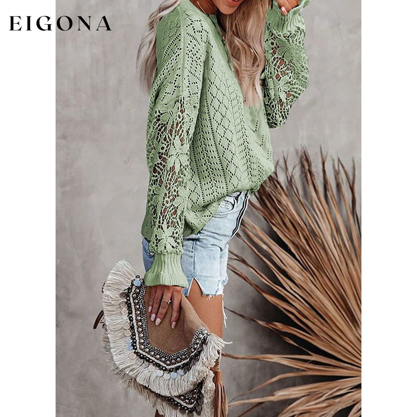 Women Lace Crew Neck Sweater clothes refund_fee:1200 tops