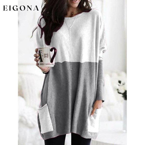 Women Long Sleeve Casual Pocket T-Shirt Loose Plus Size Top Blouse Gray __stock:50 clothes refund_fee:1200 tops