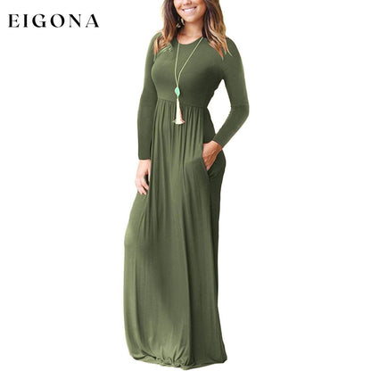 Women Long Sleeve Loose Plain Maxi Dresses Casual Long Dresses with Pockets __stock:500 casual dresses clothes dresses refund_fee:1200 show-color-swatches