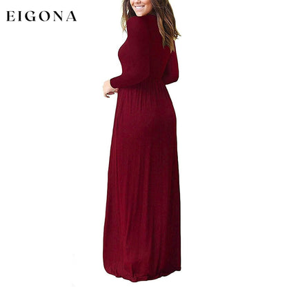 Women Long Sleeve Loose Plain Maxi Dresses Casual Long Dresses with Pockets __stock:500 casual dresses clothes dresses refund_fee:1200 show-color-swatches