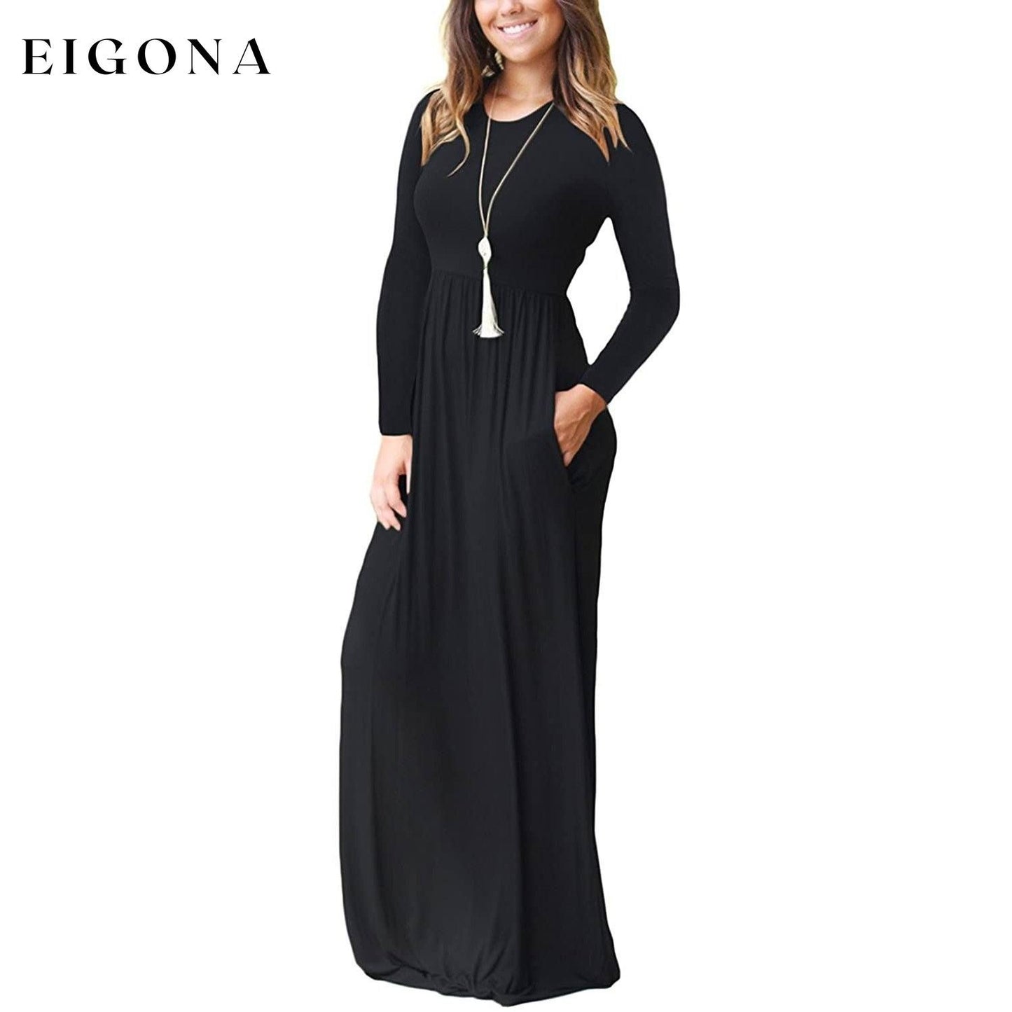 Women Long Sleeve Loose Plain Maxi Dresses Casual Long Dresses with Pockets __stock:500 casual dresses clothes dresses refund_fee:1200 show-color-swatches