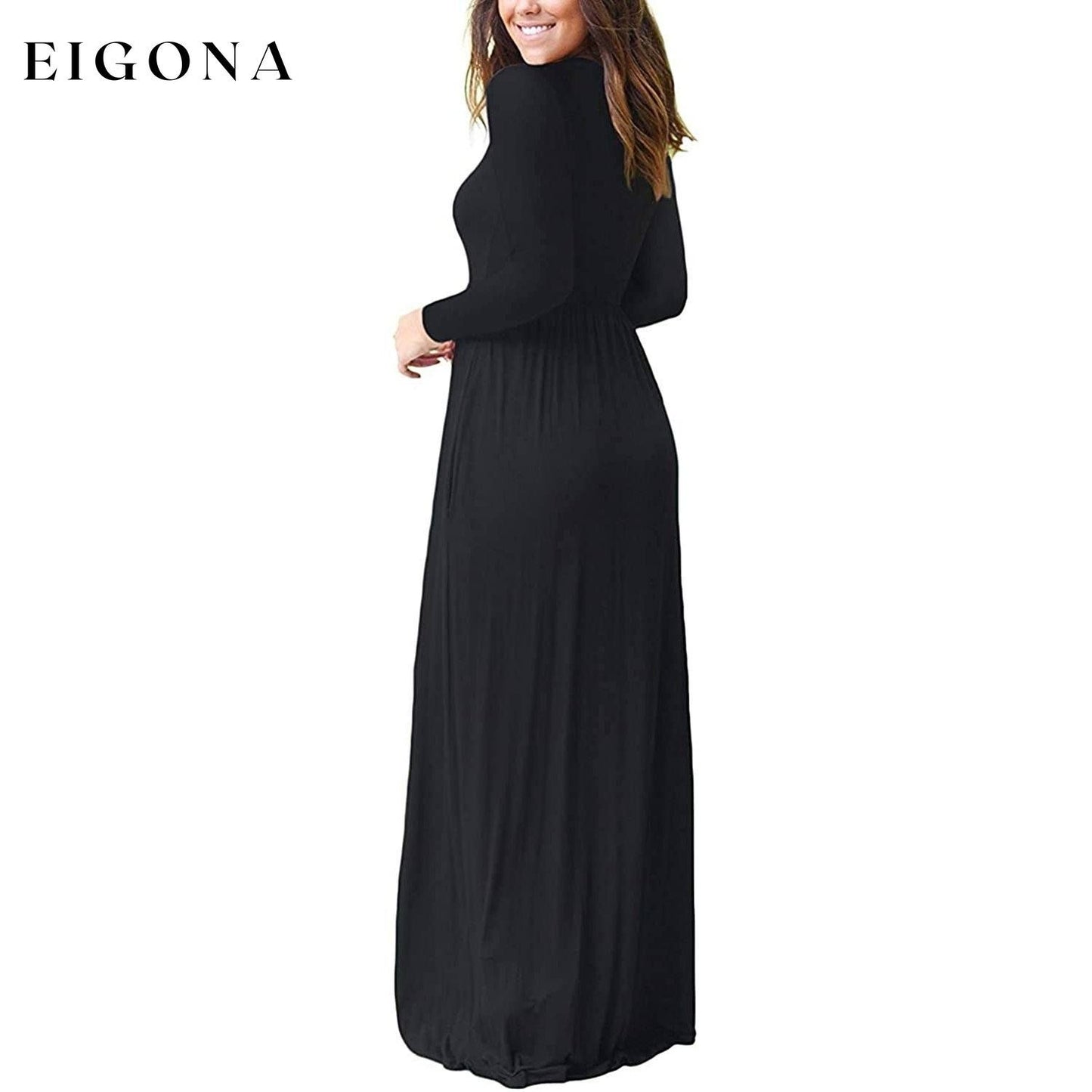 Women Long Sleeve Loose Plain Maxi Dresses Casual Long Dresses with Pockets __stock:500 casual dresses clothes dresses refund_fee:1200 show-color-swatches