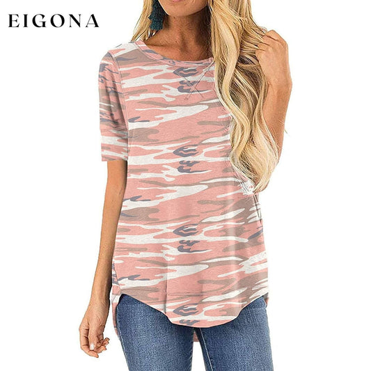 Women Long Sleeve Side Split Casual Loose Tunic Top Camo Pink __stock:200 clothes refund_fee:800 tops