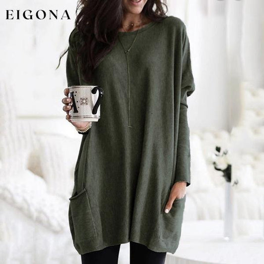 Women Long Sleeve Top Casual Pocket T-Shirt Army Green __stock:50 clothes refund_fee:1200 tops